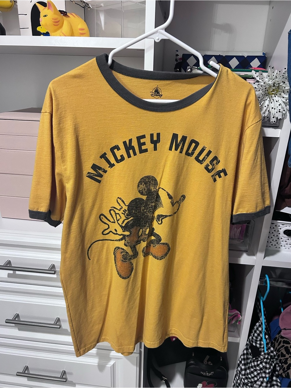Disney Yellow Mickey Mouse Short-Sleeve Ringer Tee with Gray Trim